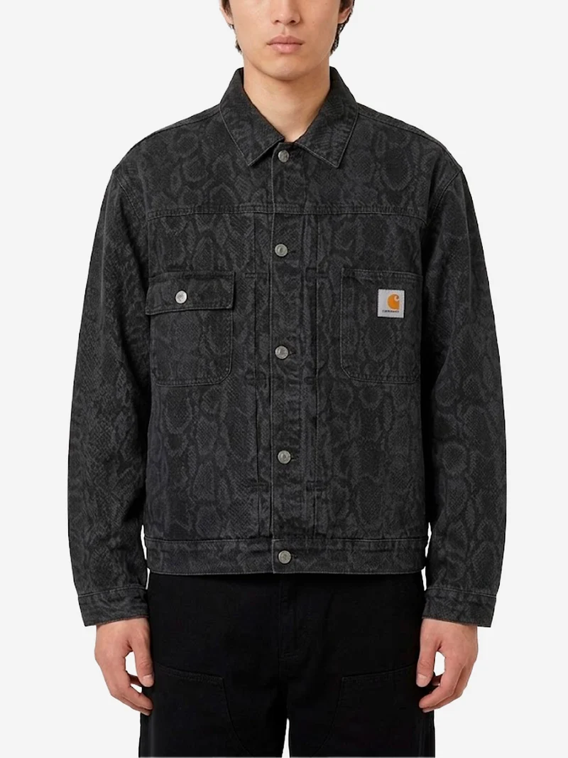 Giacca 'Belmar' in denim nero con stampa Snake camouflage