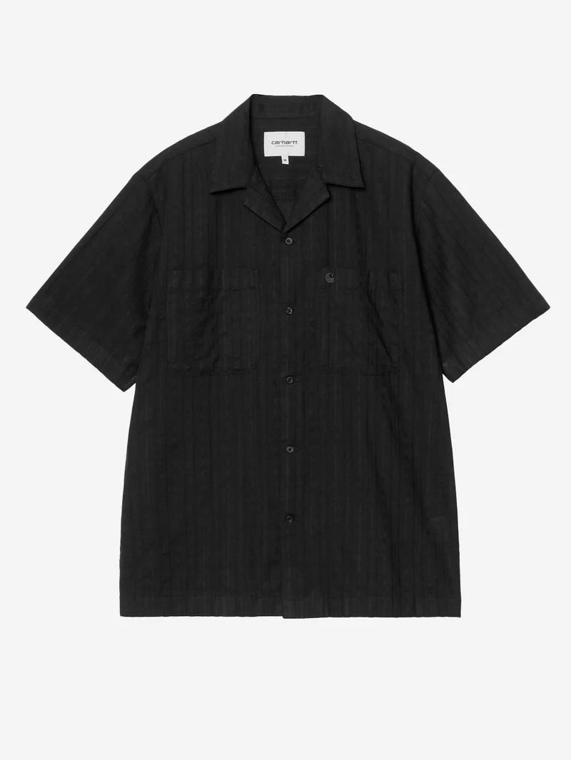 Camicia nera S/S Gareth con collo bowling