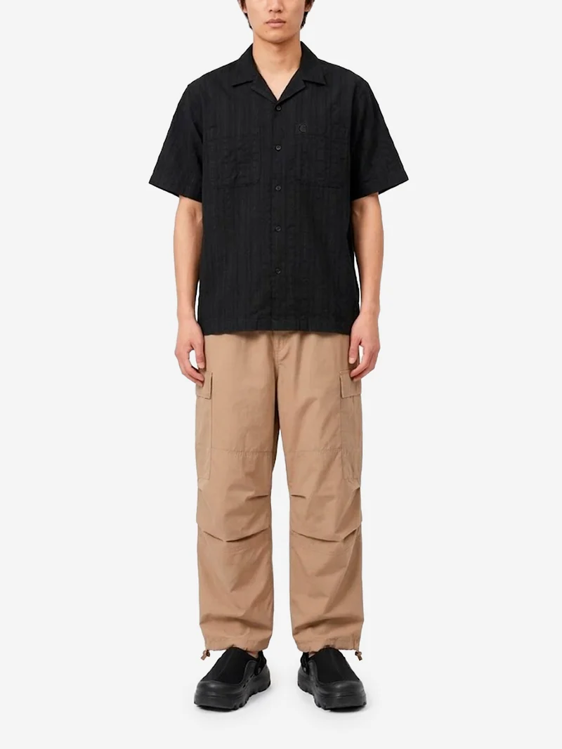 Camicia nera S/S Gareth con collo bowling