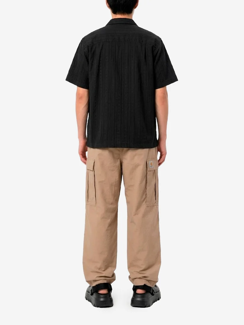 Camicia nera S/S Gareth con collo bowling