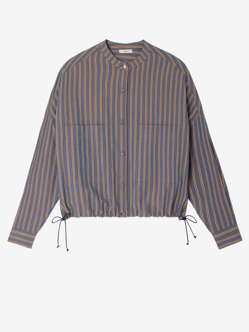Camicia girocollo a righe con tasche applicate