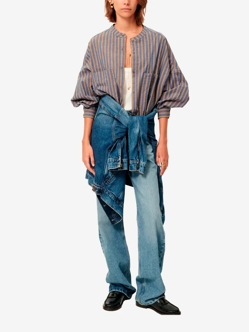 Camicia girocollo a righe con tasche applicate