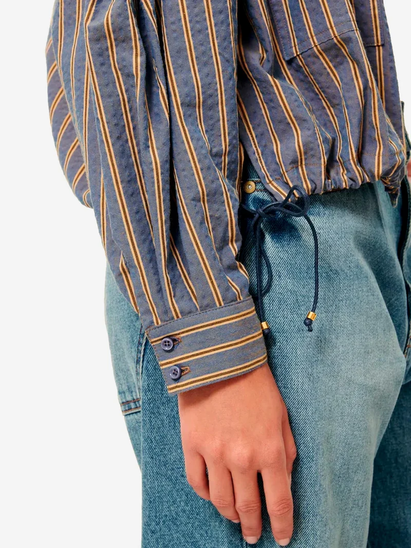 Camicia girocollo a righe con tasche applicate