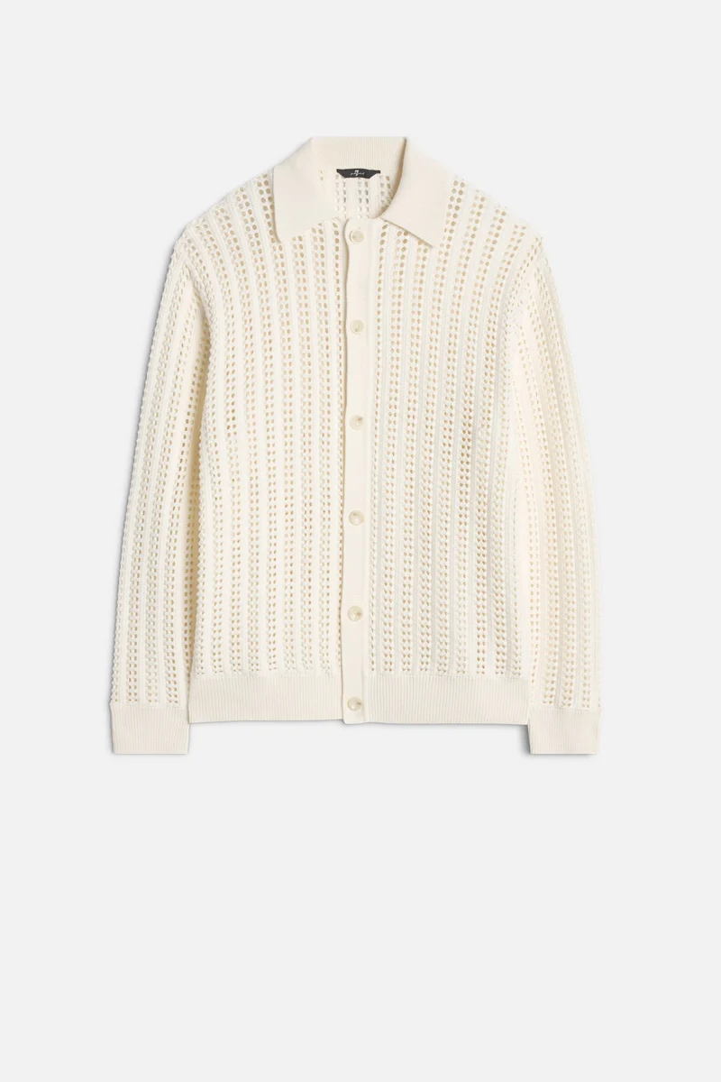 Crochet Knit Polo in White