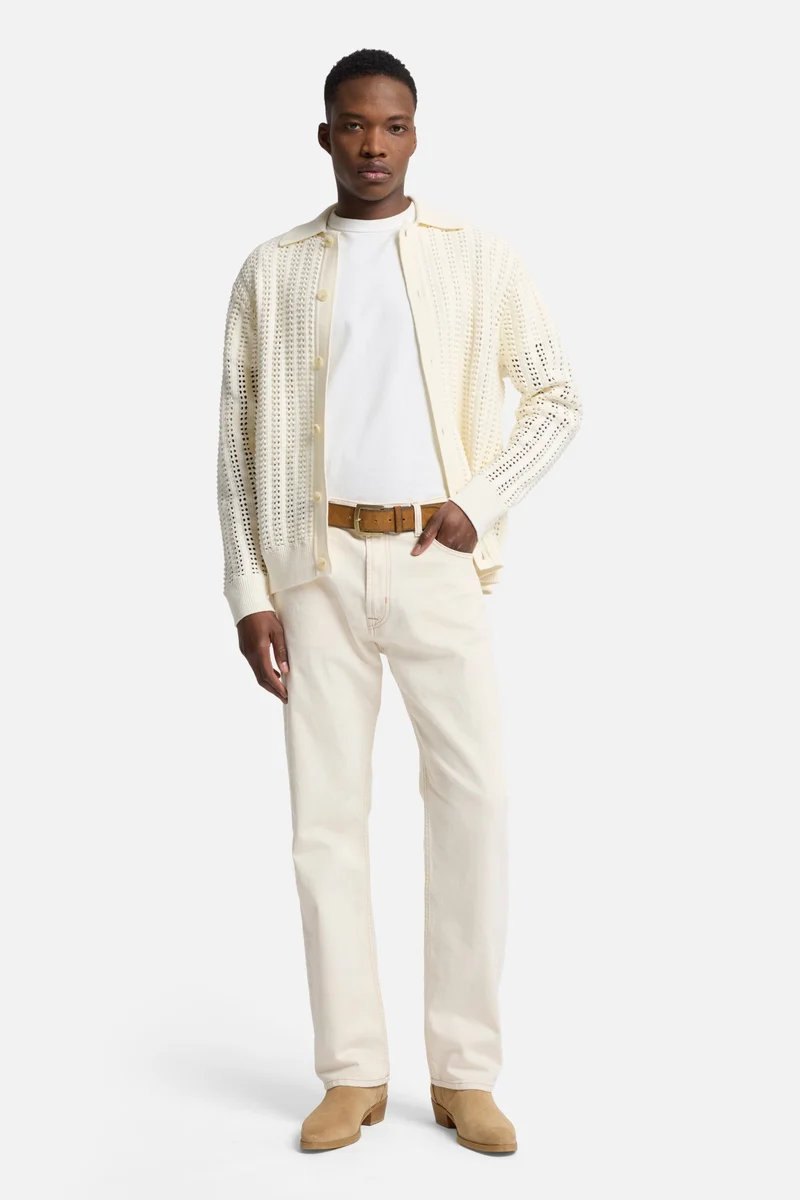 Crochet Knit Polo in White
