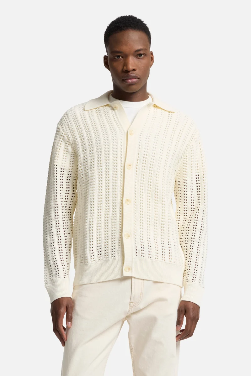 Crochet Knit Polo in White