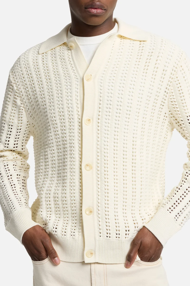 Crochet Knit Polo in White
