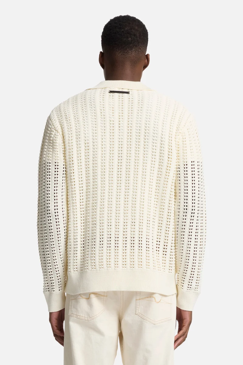 Crochet Knit Polo in White