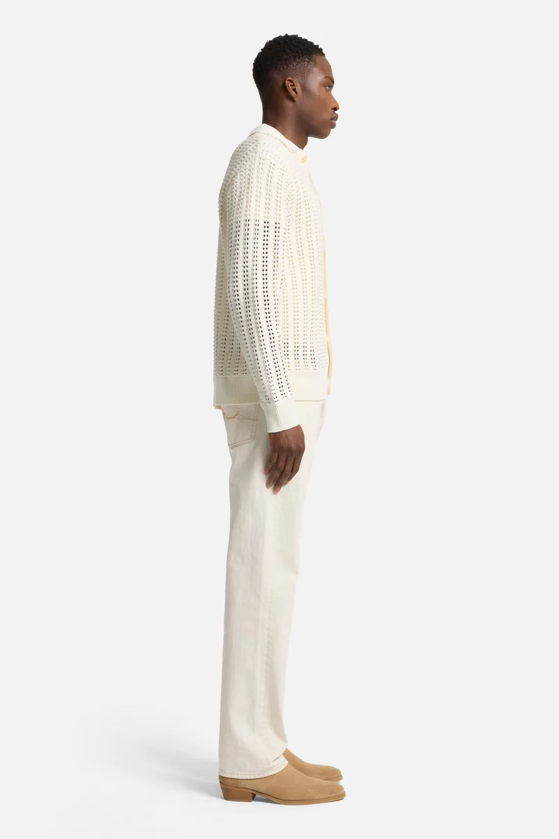 Crochet Knit Polo in White