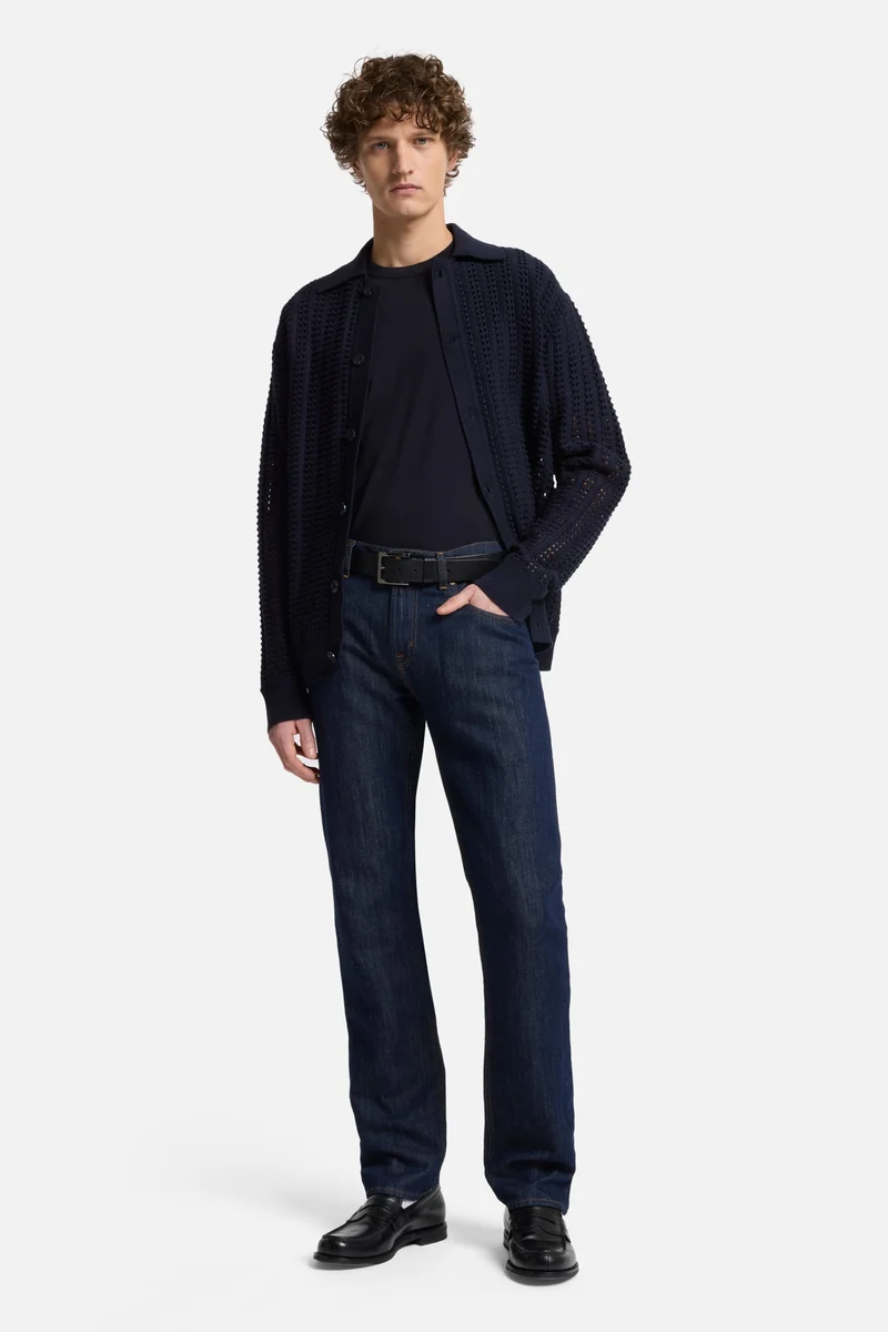 Crochet Knit Polo in Navy