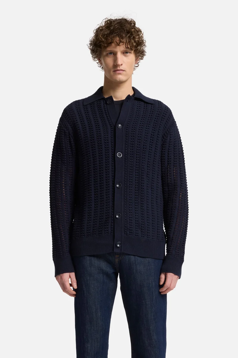 Crochet Knit Polo in Navy