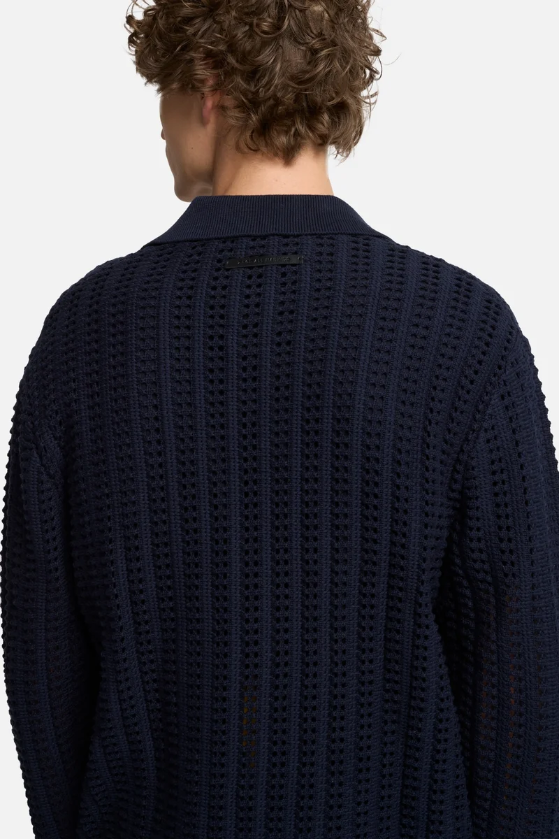 Crochet Knit Polo in Navy