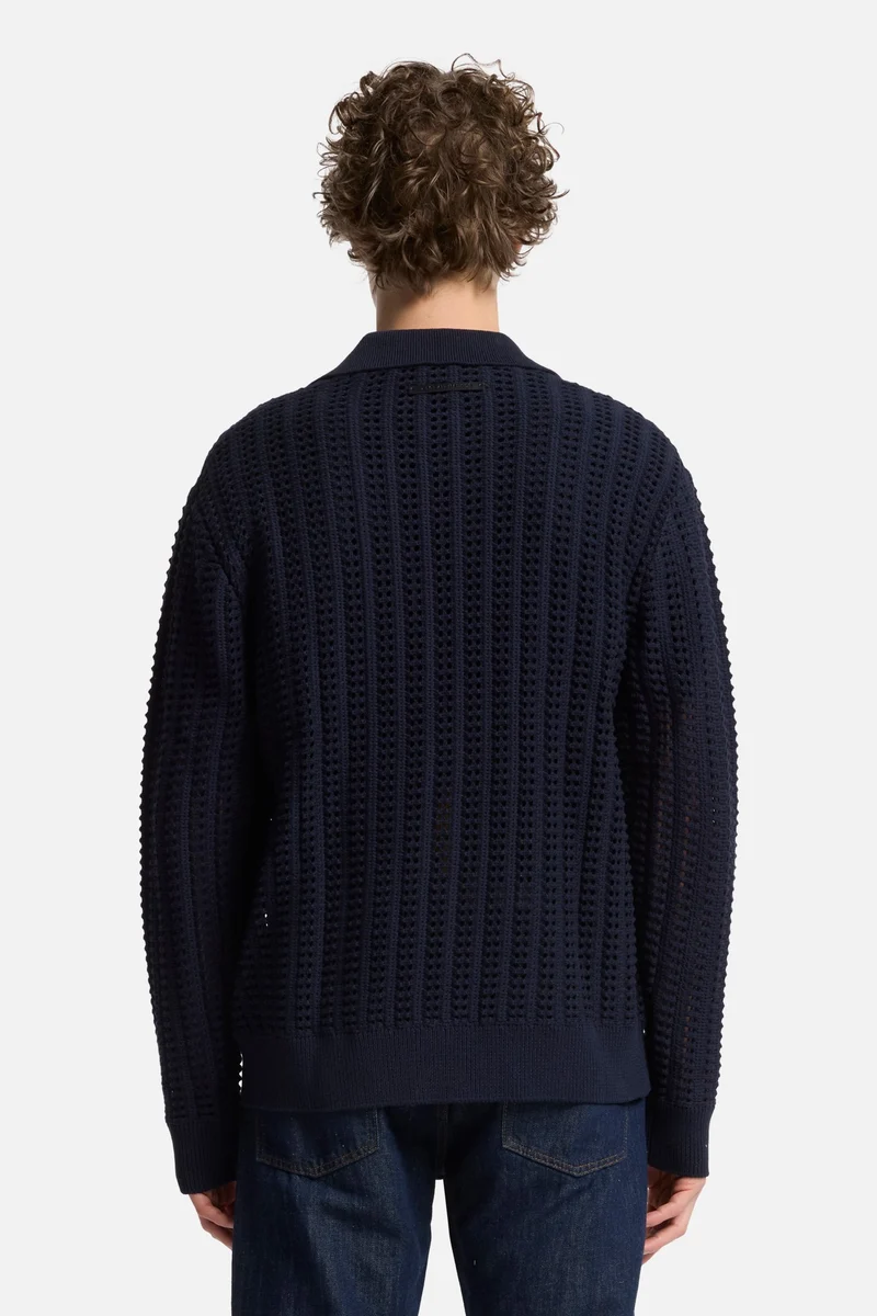 Crochet Knit Polo in Navy