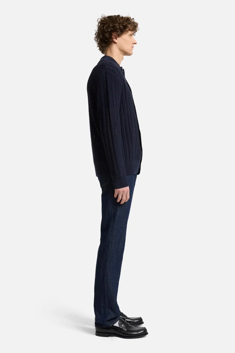 Crochet Knit Polo in Navy