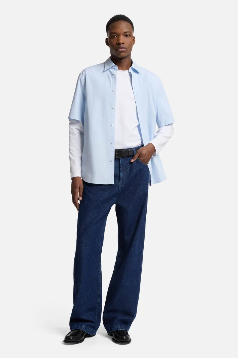 Short Sleeve Poplin Shirt in Sky Blue
