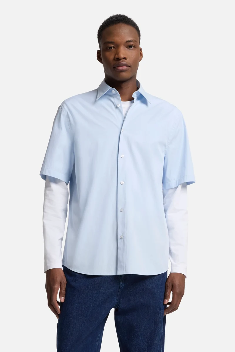 Short Sleeve Poplin Shirt in Sky Blue