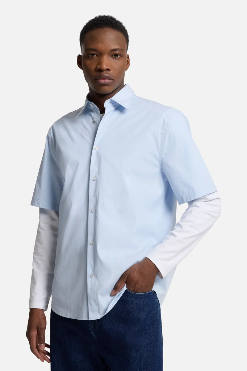 Short Sleeve Poplin Shirt in Sky Blue