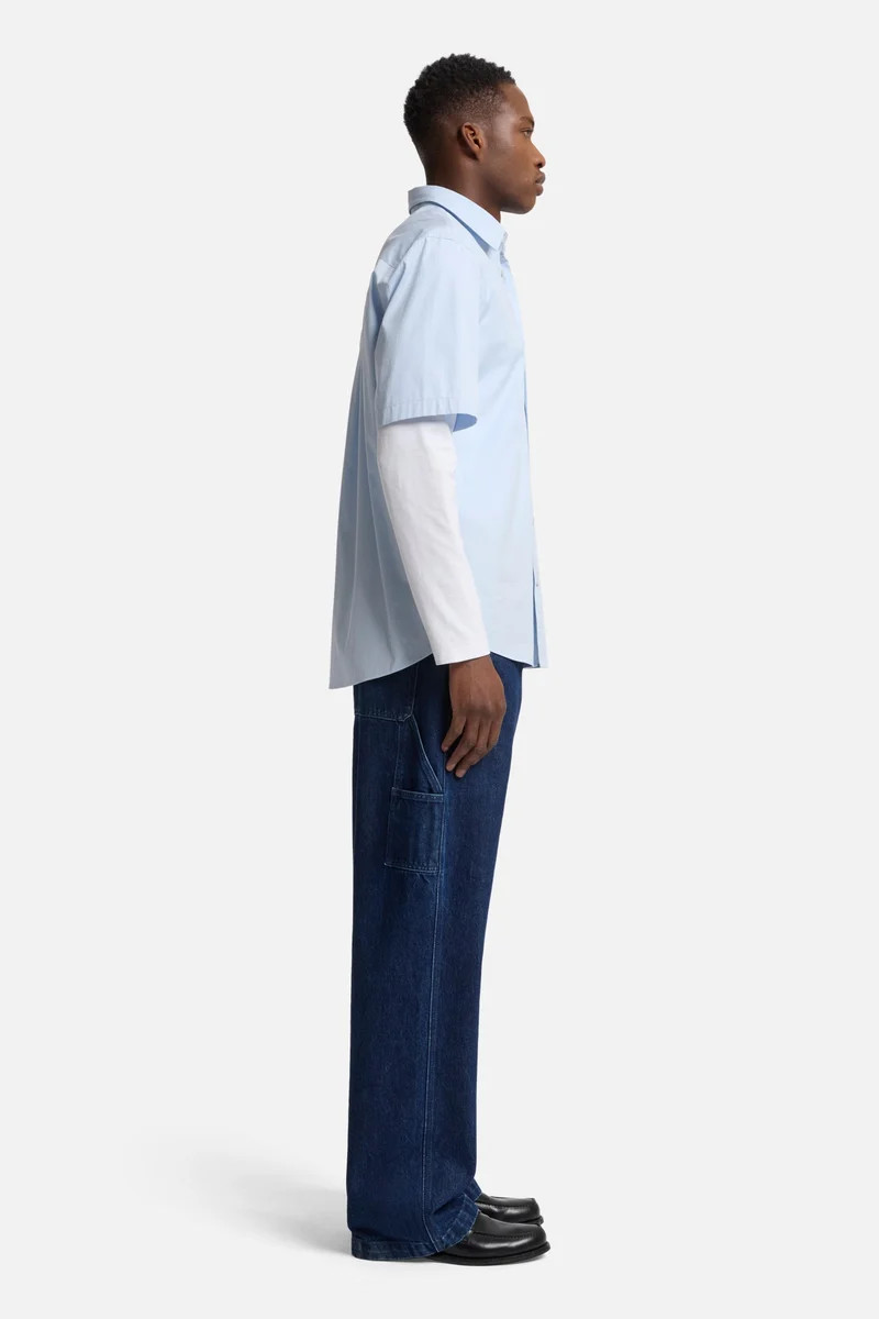 Short Sleeve Poplin Shirt in Sky Blue