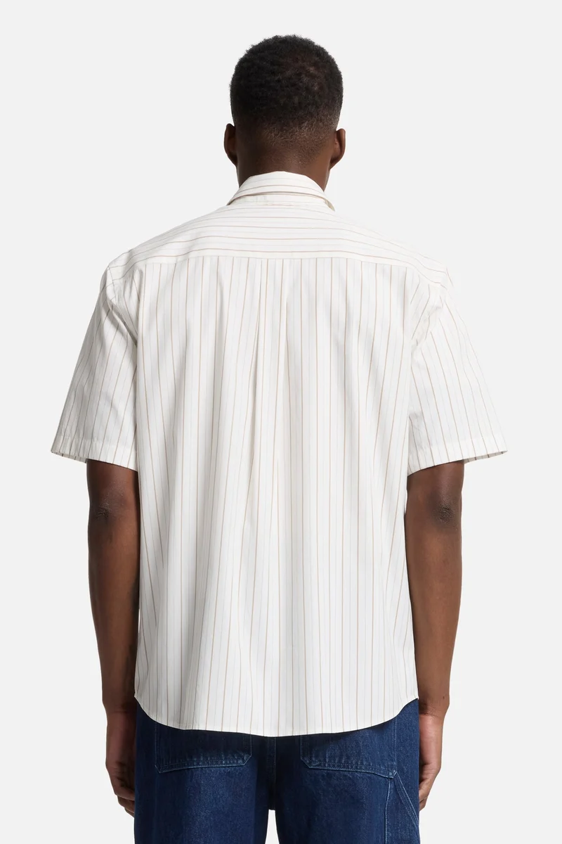 Short Sleeve Poplin Shirt in Beige Stripe