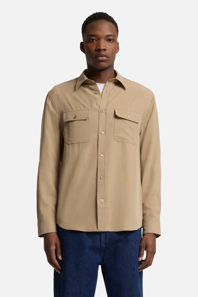 Fluid Military Shirt in Taupe
