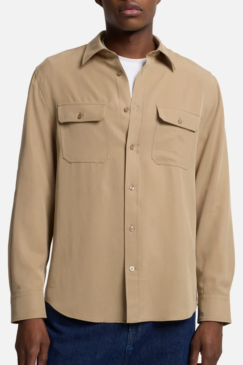 Fluid Military Shirt in Taupe