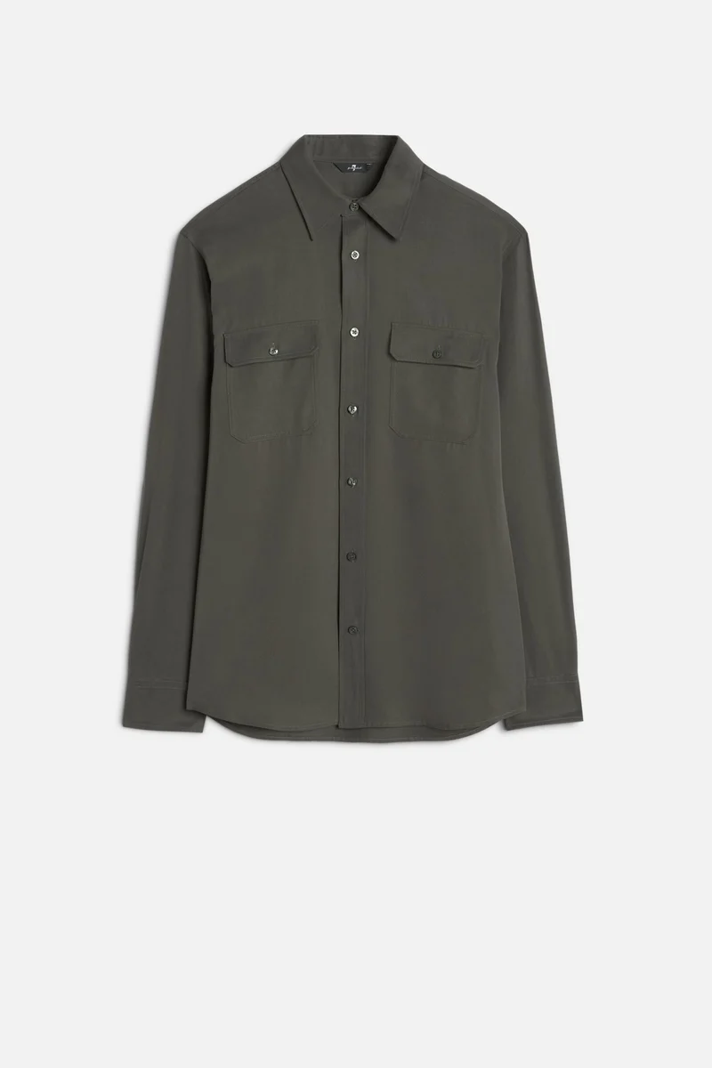 Fluid Military Shirt in Forest Green