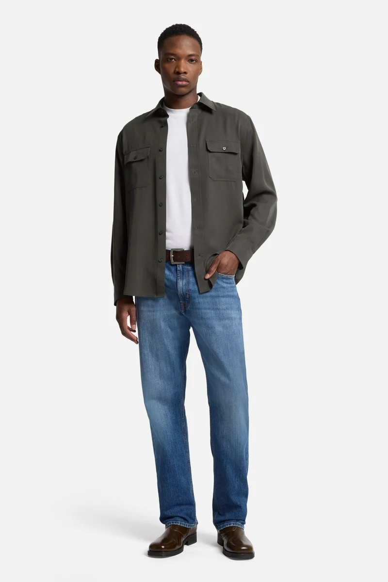 Fluid Military Shirt in Forest Green