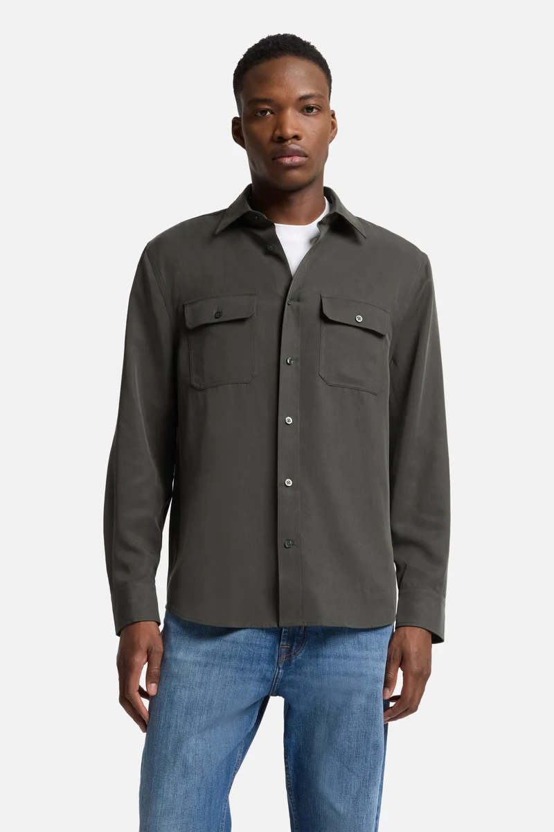 Fluid Military Shirt in Forest Green
