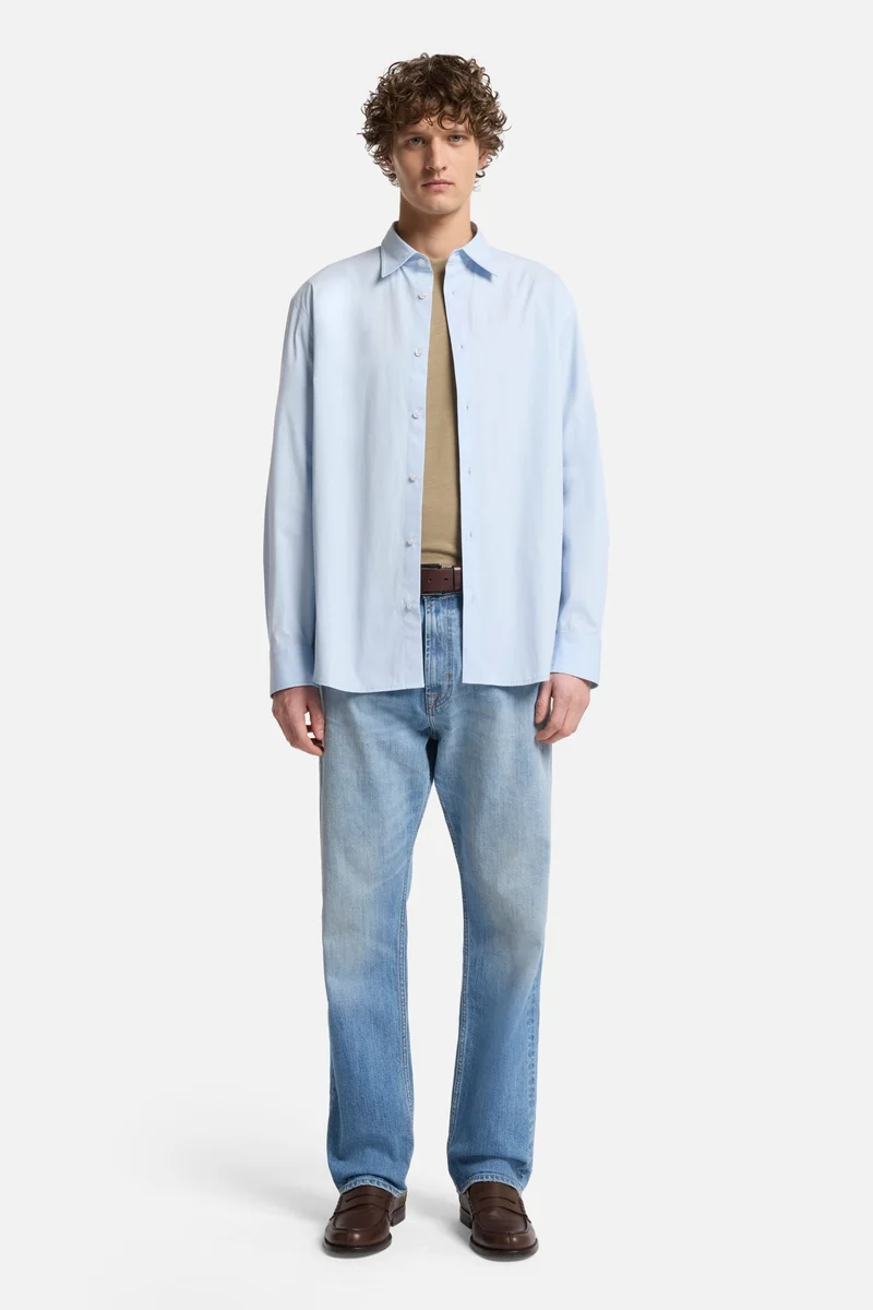 Long Sleeve Poplin Shirt in Sky Blue