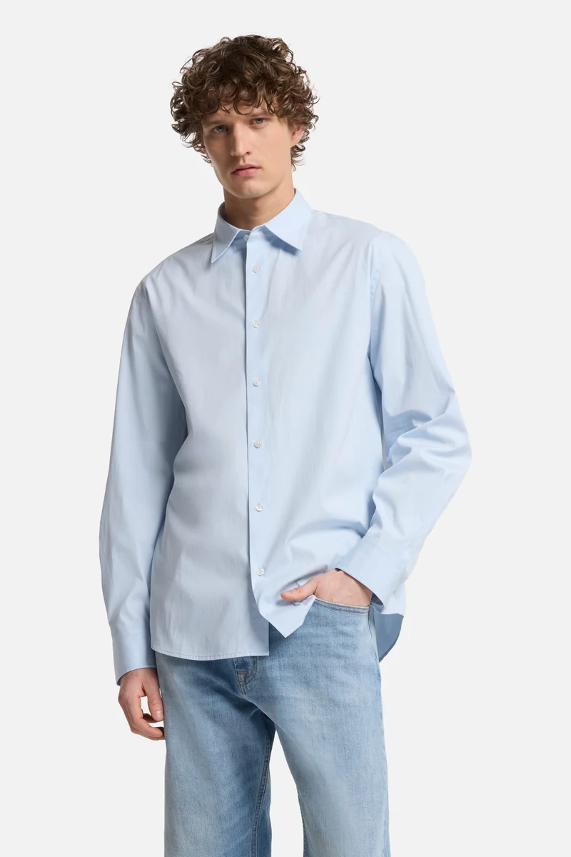 Long Sleeve Poplin Shirt in Sky Blue