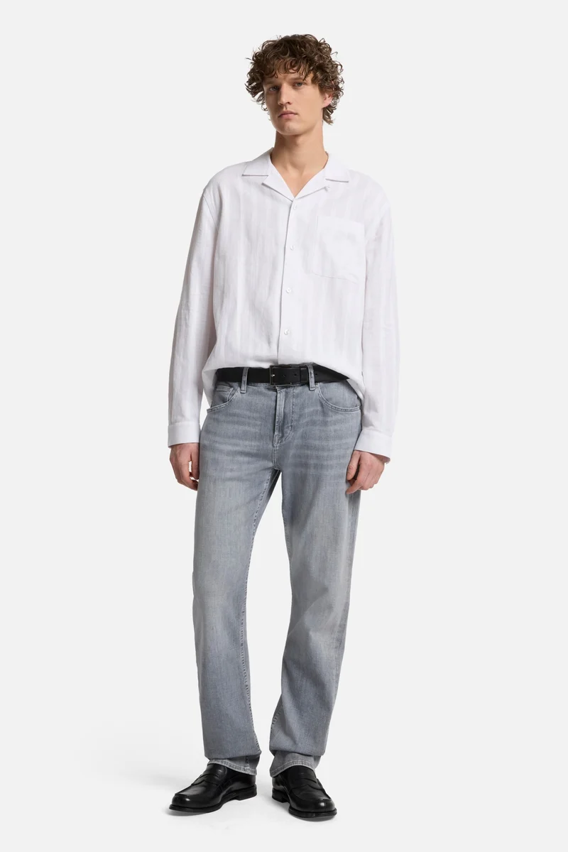 Linen Blend Long Sleeve Camp Shirt in White