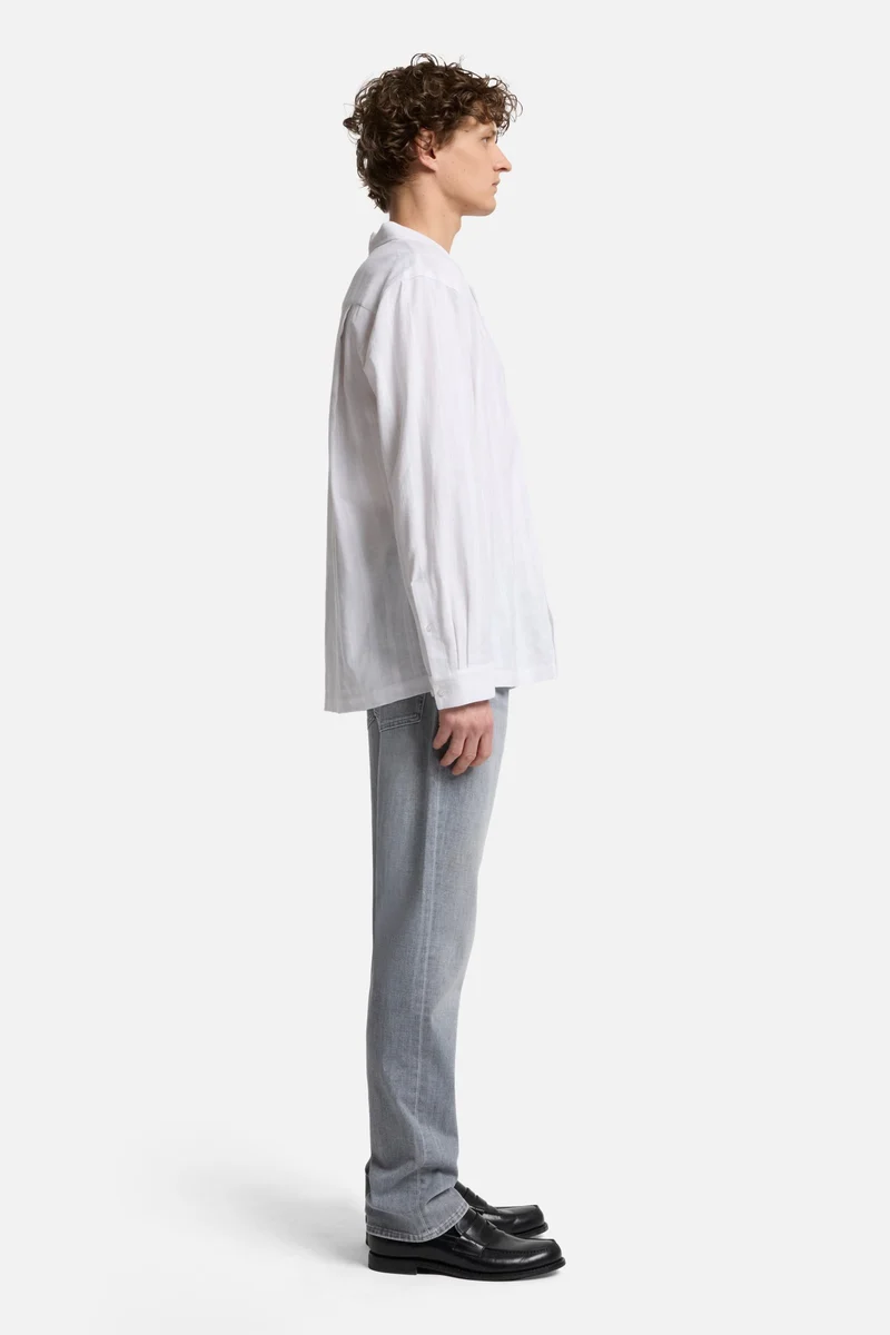 Linen Blend Long Sleeve Camp Shirt in White