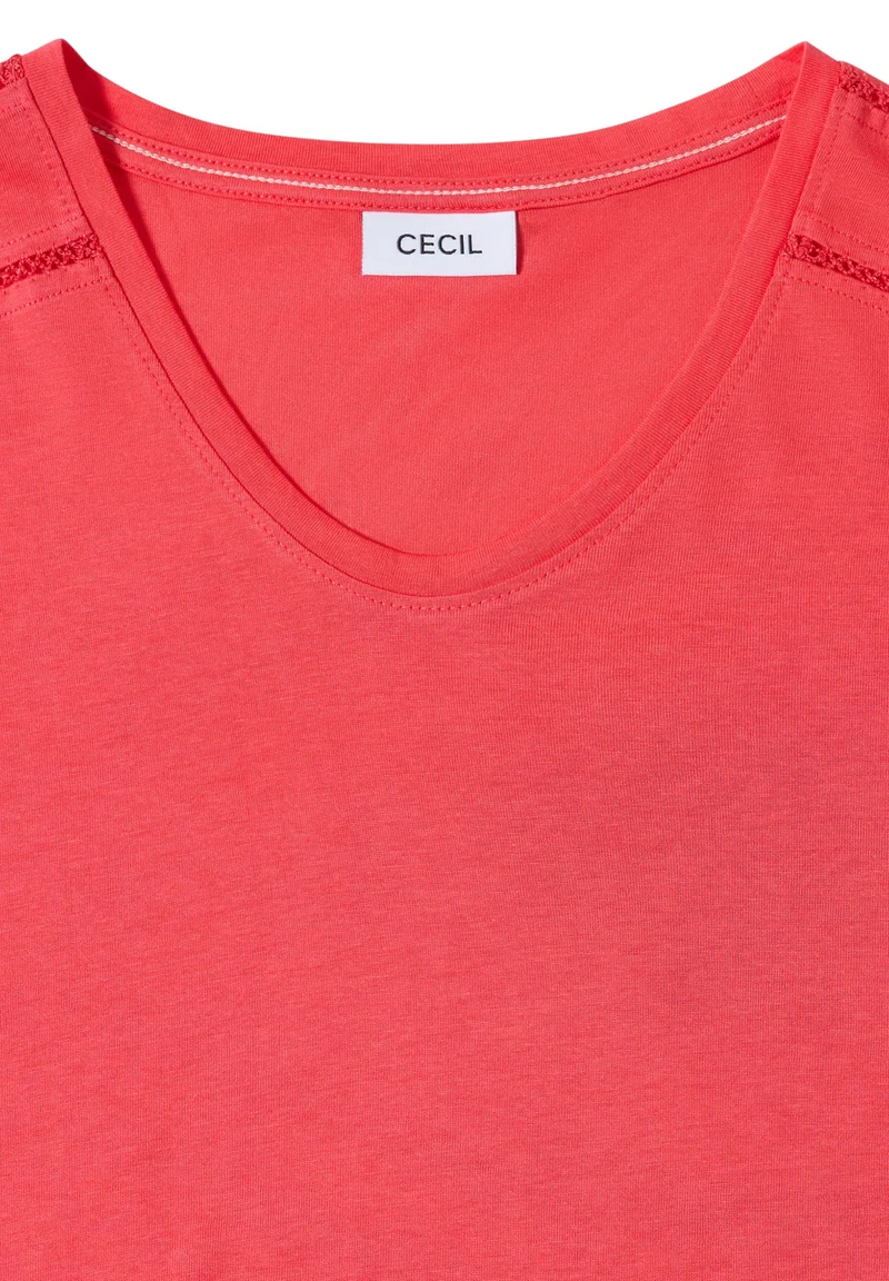 NOS Solid Lace Shoulder T-Shir, coral