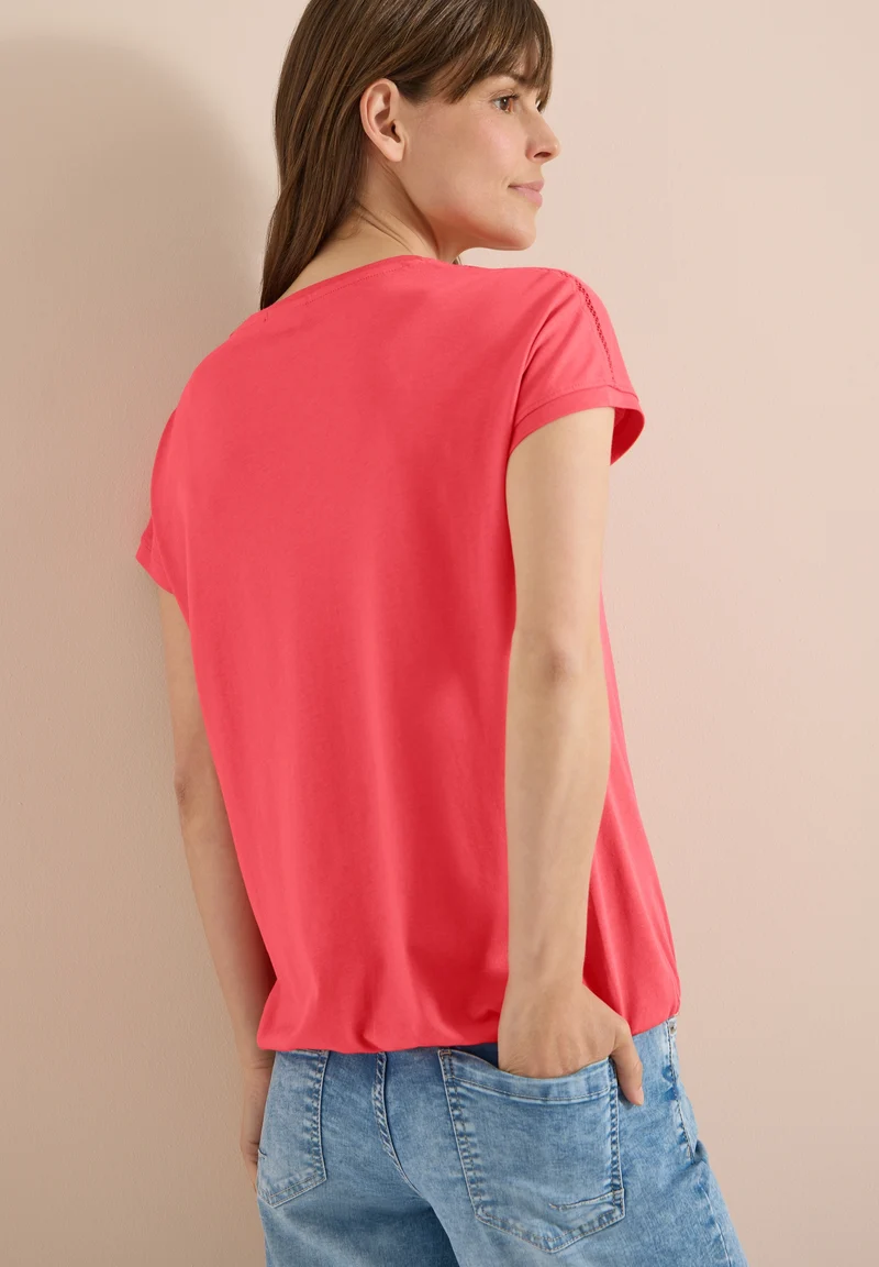NOS Solid Lace Shoulder T-Shir, coral