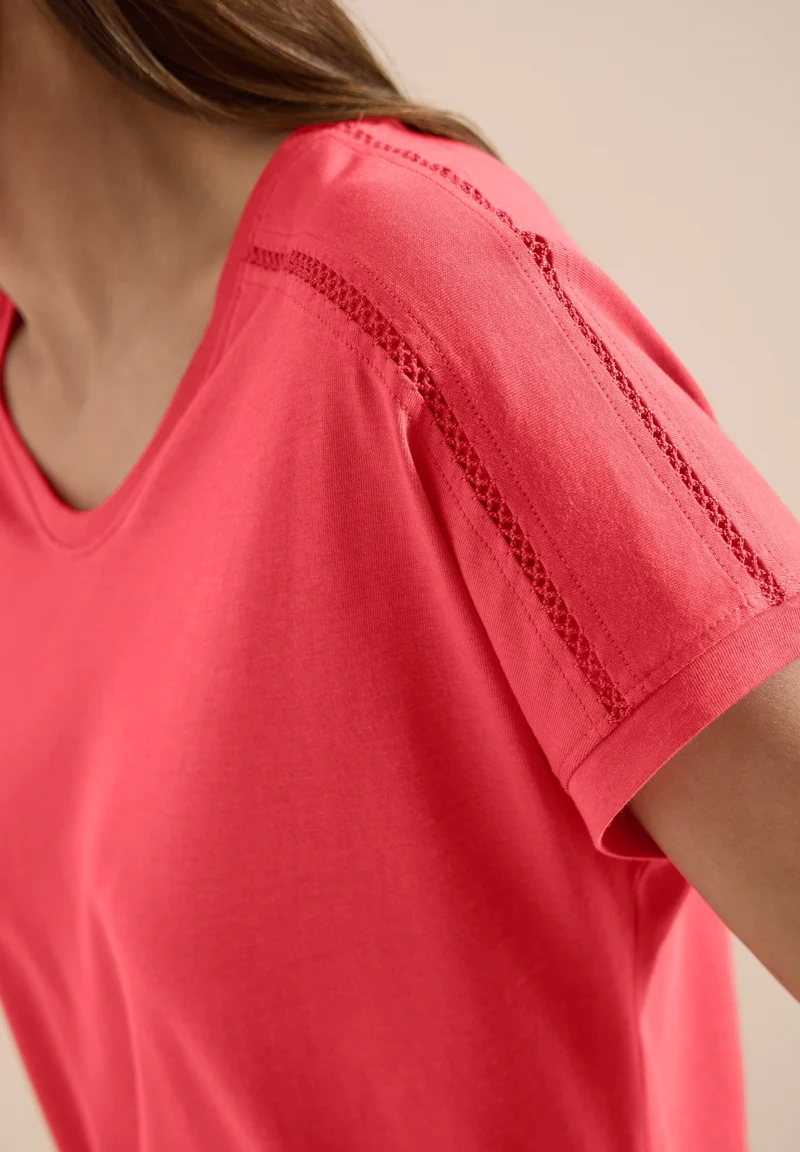 NOS Solid Lace Shoulder T-Shir, coral