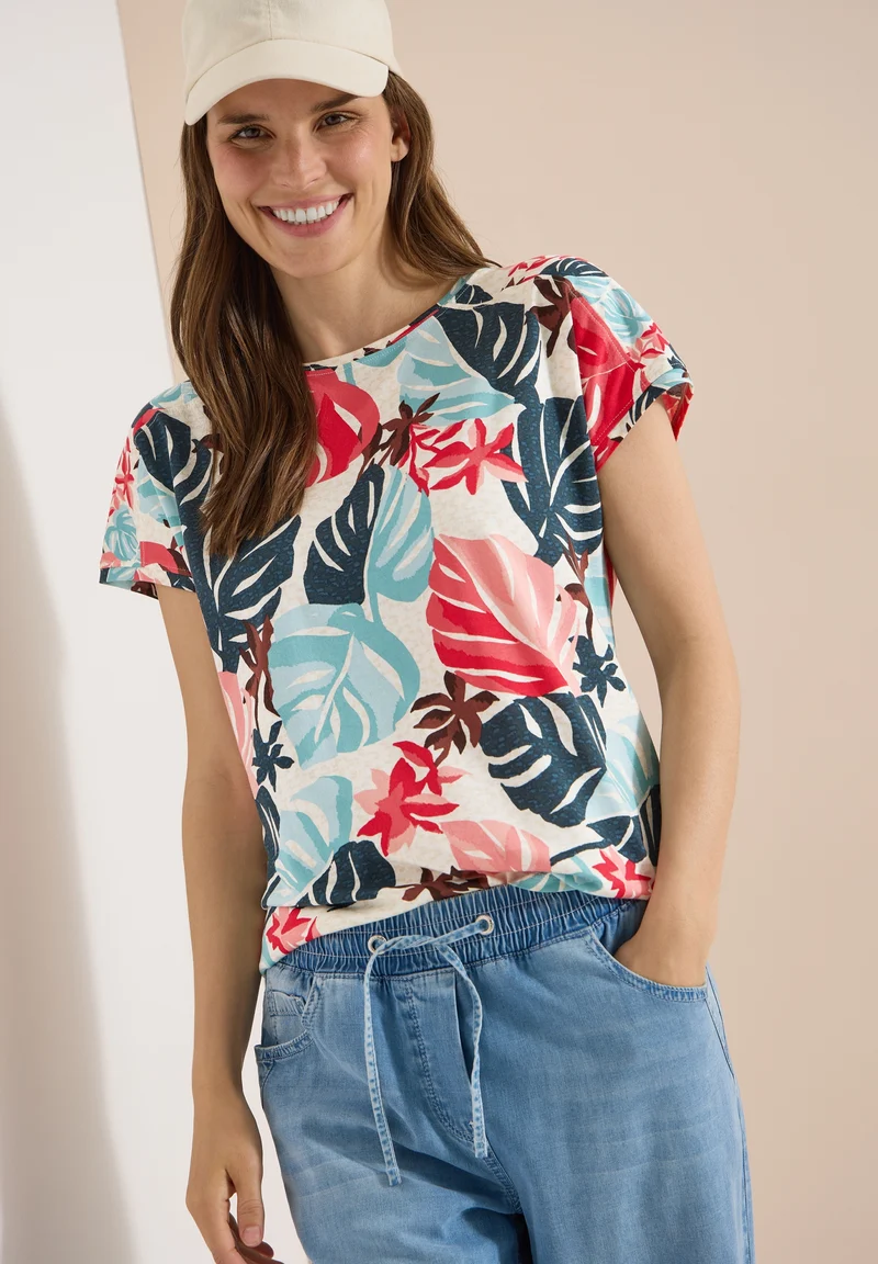 TOS AOP Print Mix T-Shirt, light alabaster white
