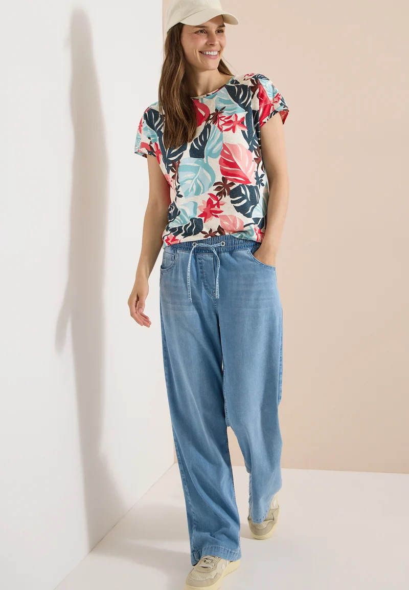 TOS AOP Print Mix T-Shirt, light alabaster white