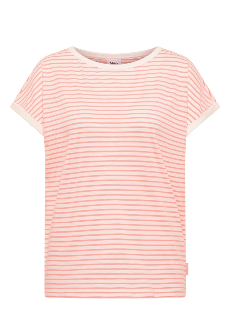TOS Striped Turn-Up Shirt, coral