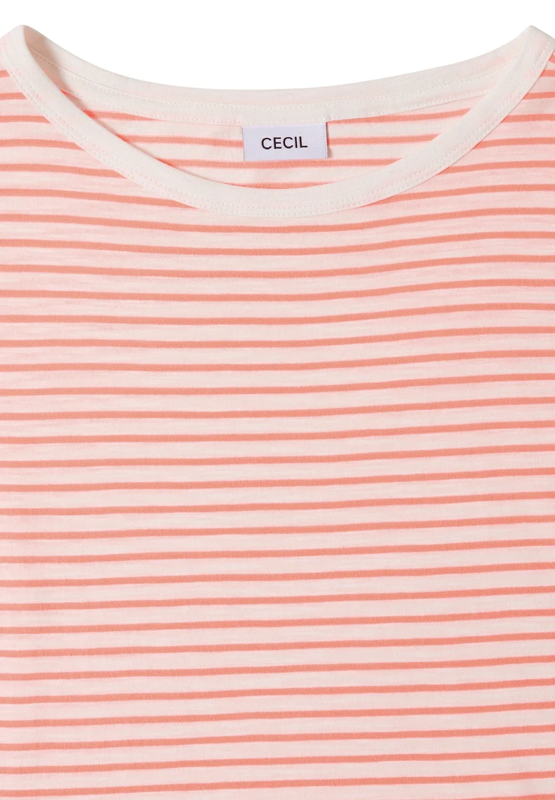 TOS Striped Turn-Up Shirt, coral