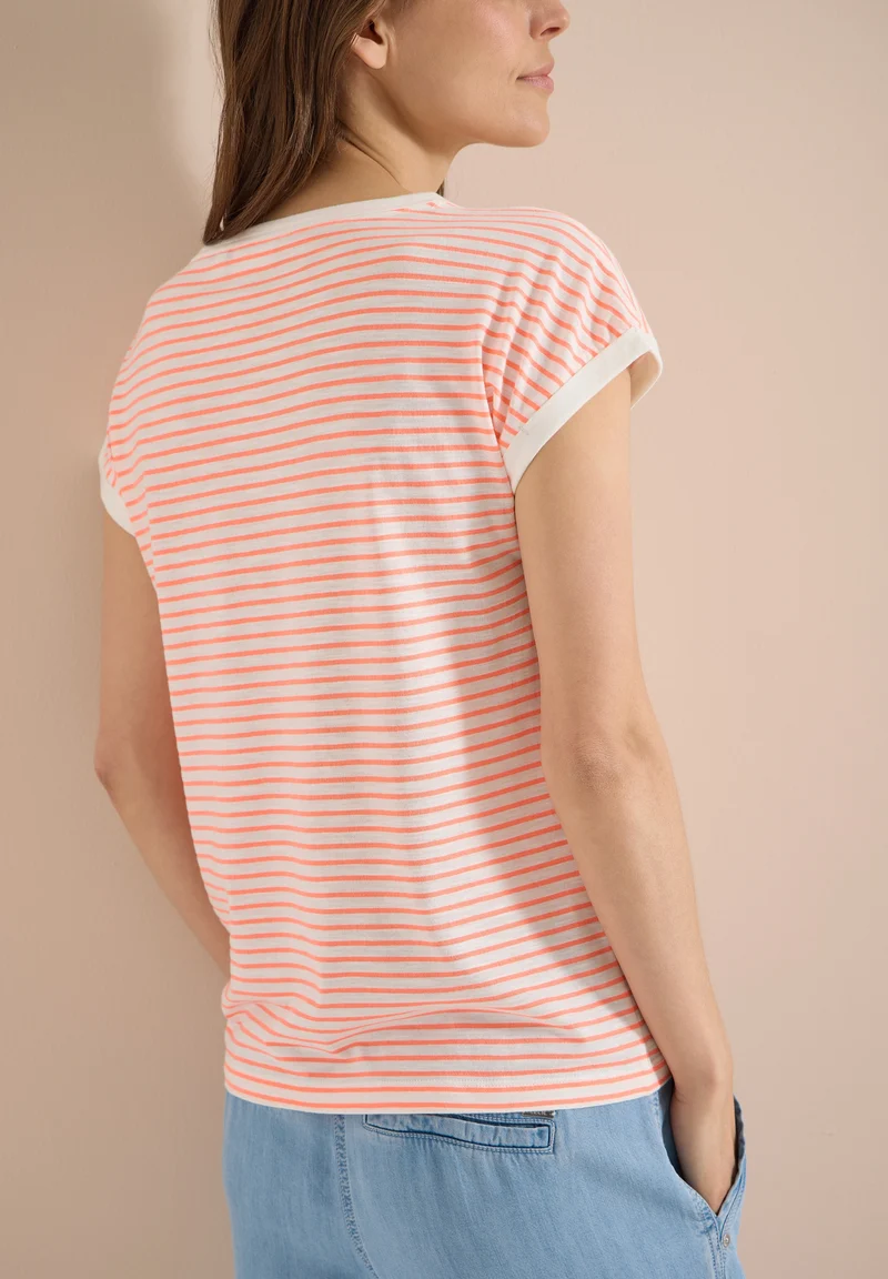 TOS Striped Turn-Up Shirt, coral
