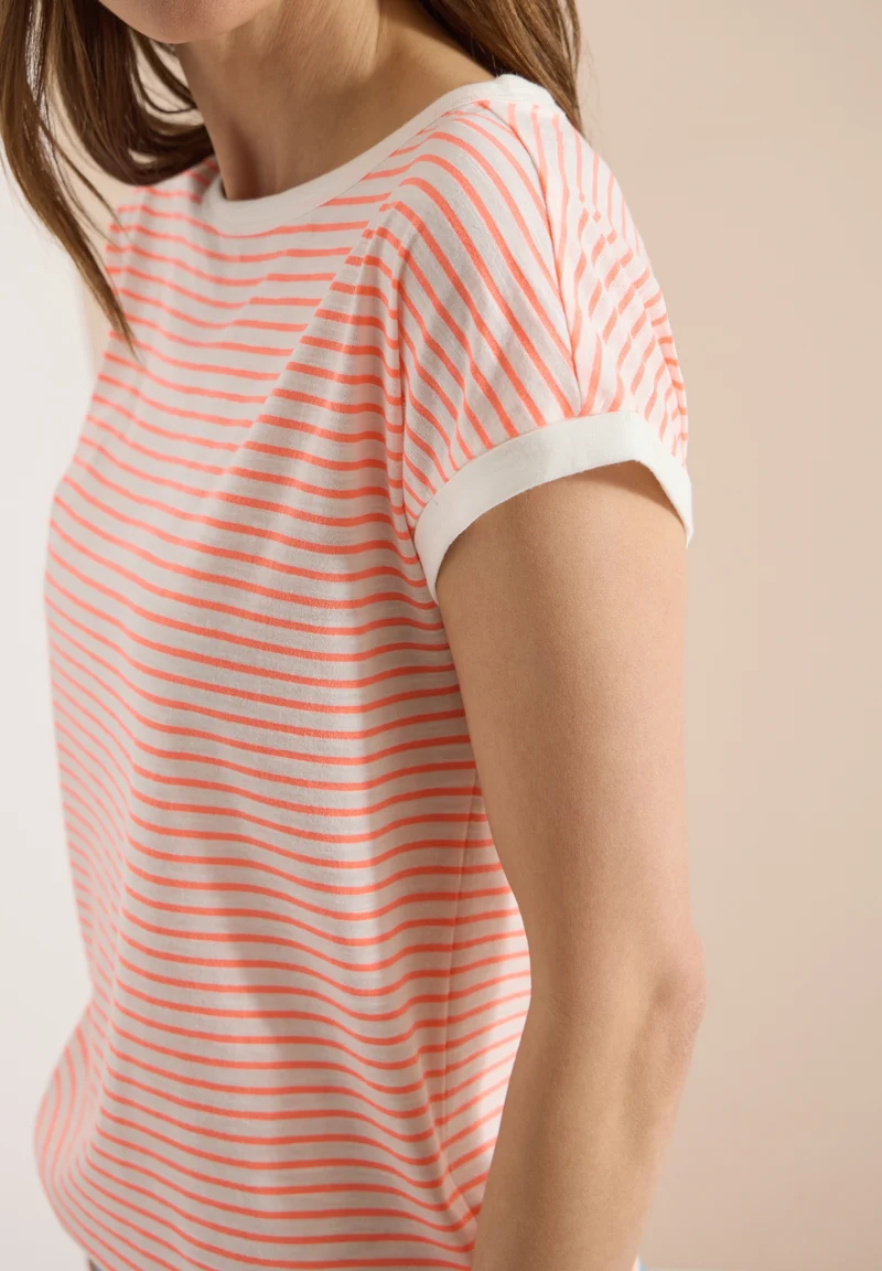TOS Striped Turn-Up Shirt, coral