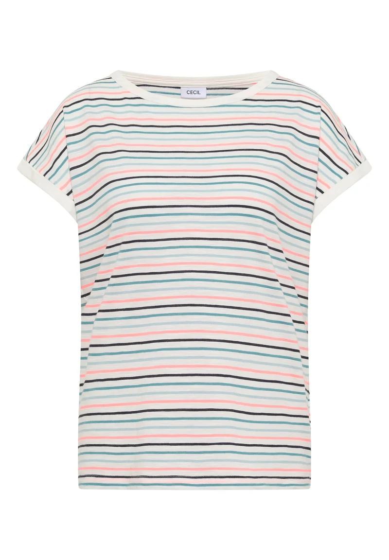 TOS Multi Striped Turn-Up Shir, vanilla white