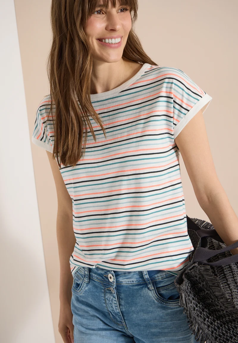 TOS Multi Striped Turn-Up Shir, vanilla white