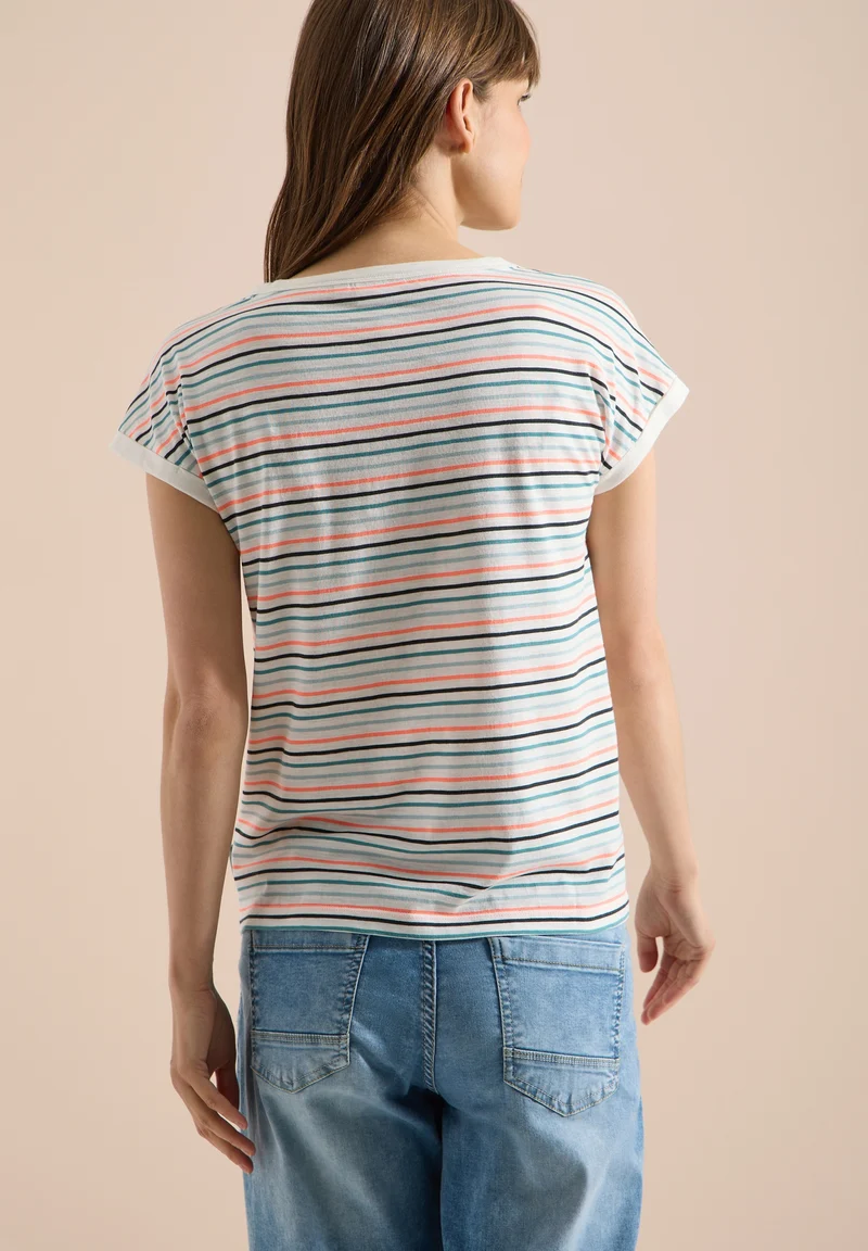 TOS Multi Striped Turn-Up Shir, vanilla white