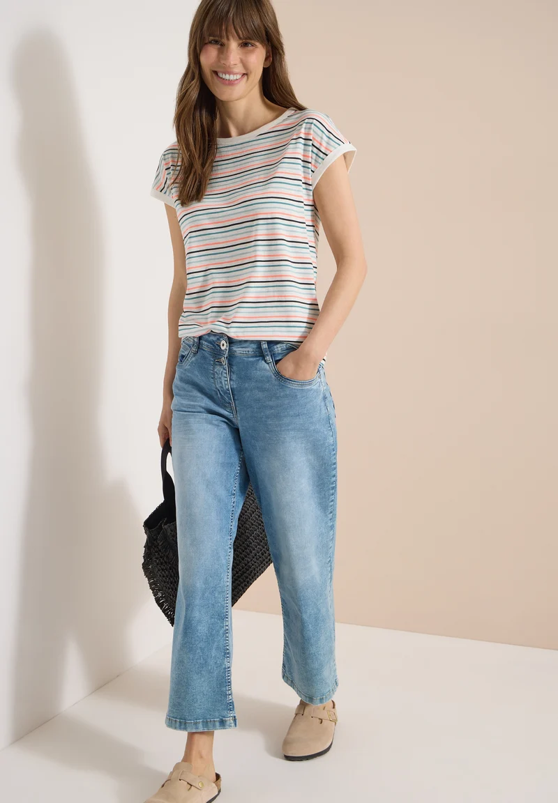 TOS Multi Striped Turn-Up Shir, vanilla white