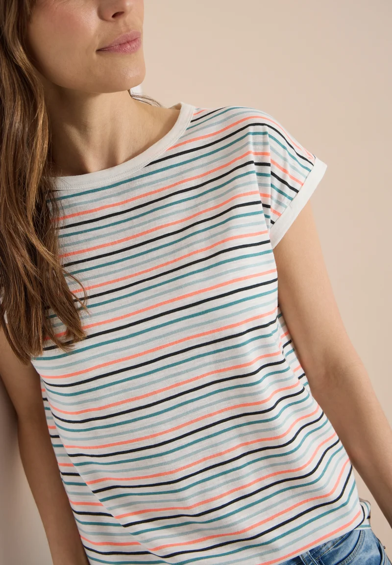 TOS Multi Striped Turn-Up Shir, vanilla white