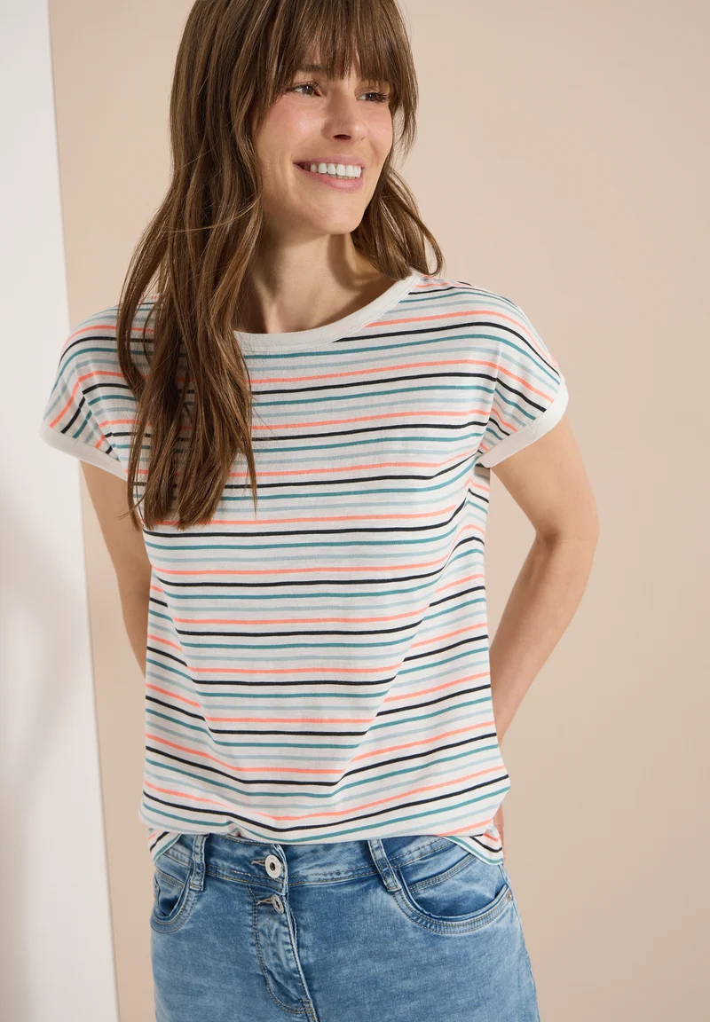 TOS Multi Striped Turn-Up Shir, vanilla white