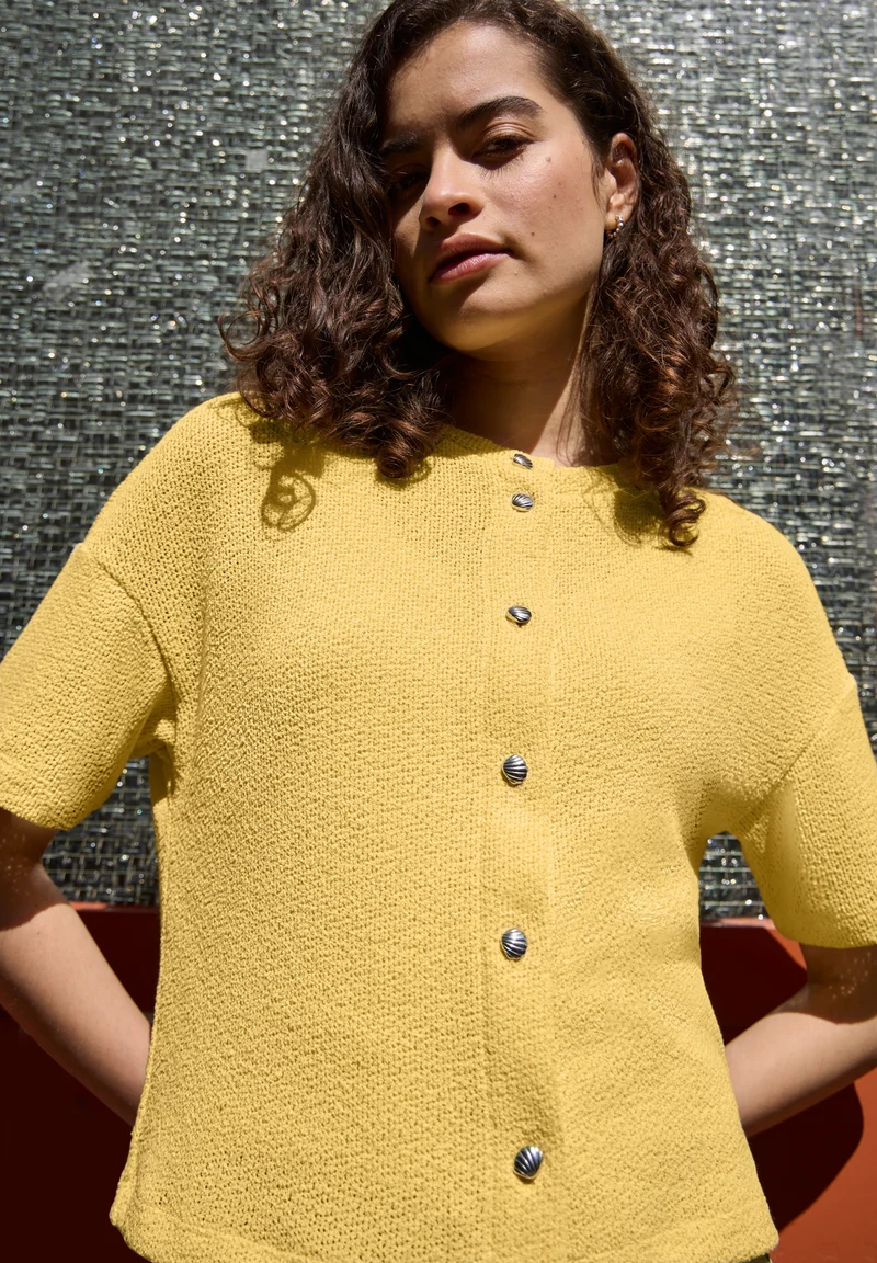 LTD QR Studio_Knit look jacket, snap yellow