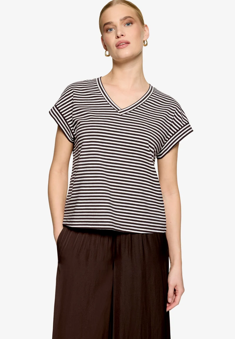 Shirt Kurz 1/2 Arm, Brown/White