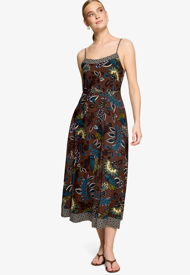 Kleid Lang ohne Arm, Brown/Petrol